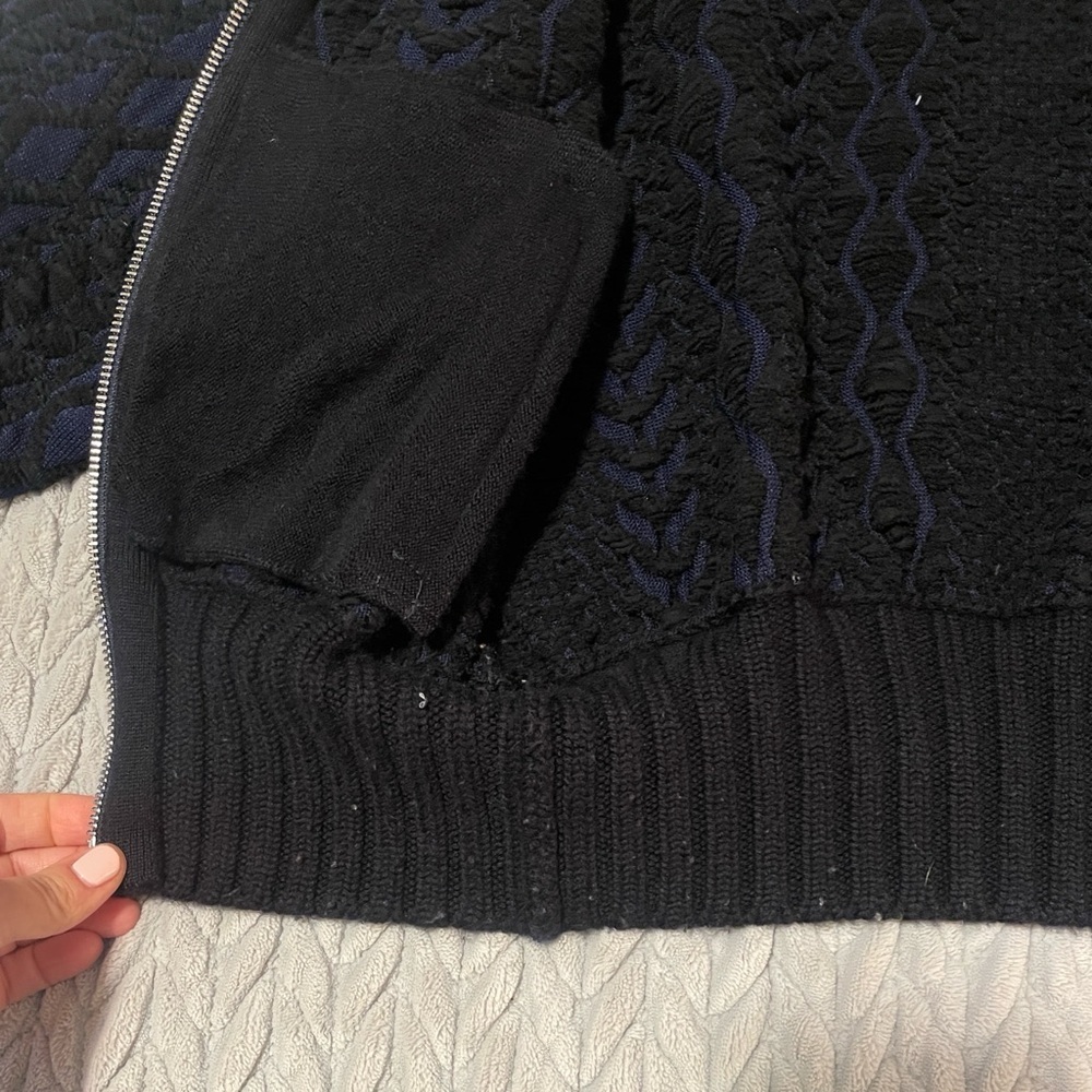 3.1 Phillip Lim Black and Navy Textured Bomber Jacket - Picture 8 of 14